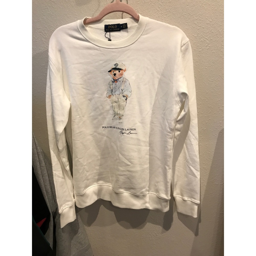 Polo Ralph Lauren White Polo Bear Graphic Sweatshirt Crewneck Medium NWT